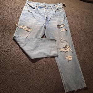 NEW Old Navy Sky Hi Straight Jeans Womens Size 16 Distressed Light Wash Raw Hem